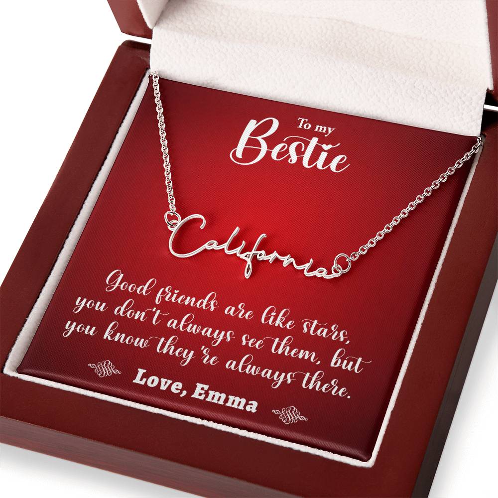 TO MY BESTIE, SIGNATURE NAME NECKLACE WITH MESSAGE CARD, UNIQUE GIFT FOR HER, BIRTHDAY GIFT FOR FRIEND
