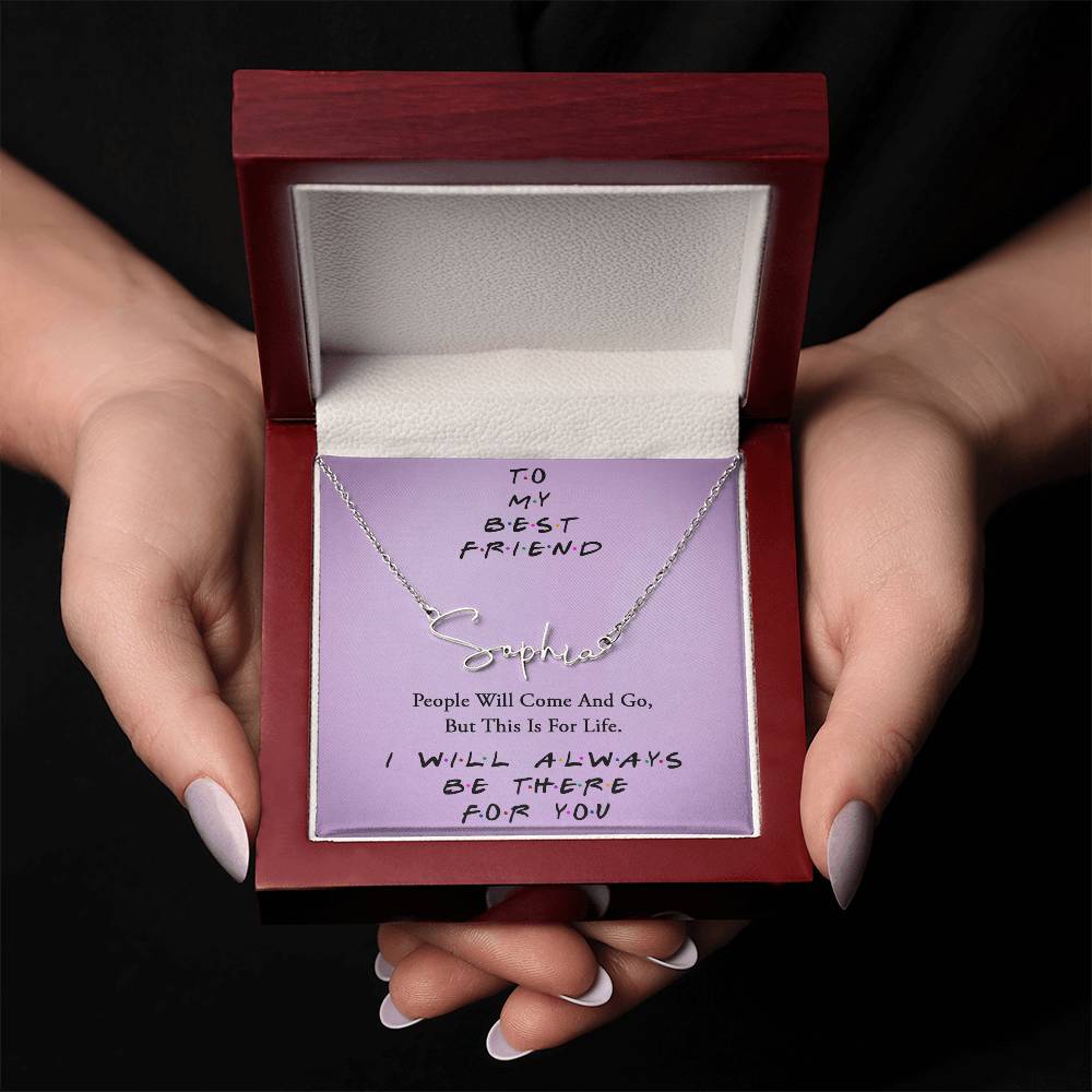 TO MY BEST FRIEND, SIGNATURE NAME NECKLACE WITH MESSAGE CARD, GIFT FOR FRIEND, UNIQUE GIFT FOR HER, BIRTHDAY GIFT