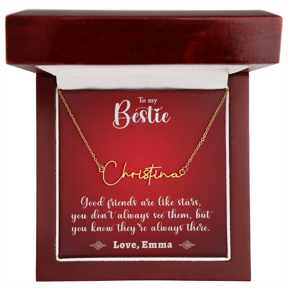 TO MY BESTIE, SIGNATURE NAME NECKLACE WITH MESSAGE CARD, UNIQUE GIFT FOR HER, BIRTHDAY GIFT FOR FRIEND