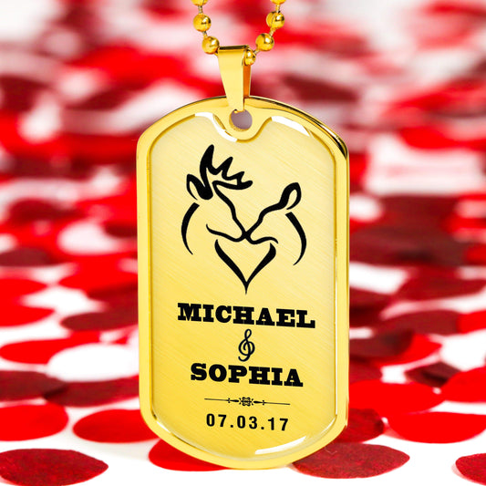 Personalized Couple Name & Date Military Necklace