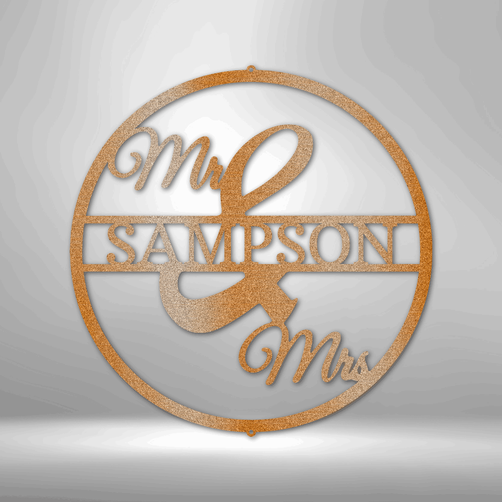 Custom Copper / 12" Mr and Mrs Circle Monogram - Steel Sign