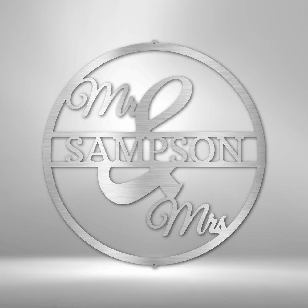 Custom Silver / 12" Mr and Mrs Circle Monogram - Steel Sign