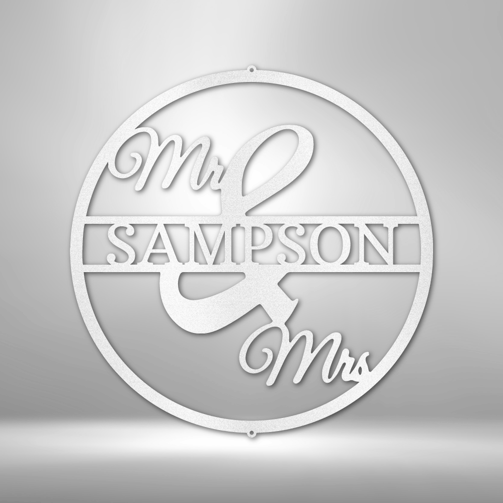 Custom White / 12" Mr and Mrs Circle Monogram - Steel Sign