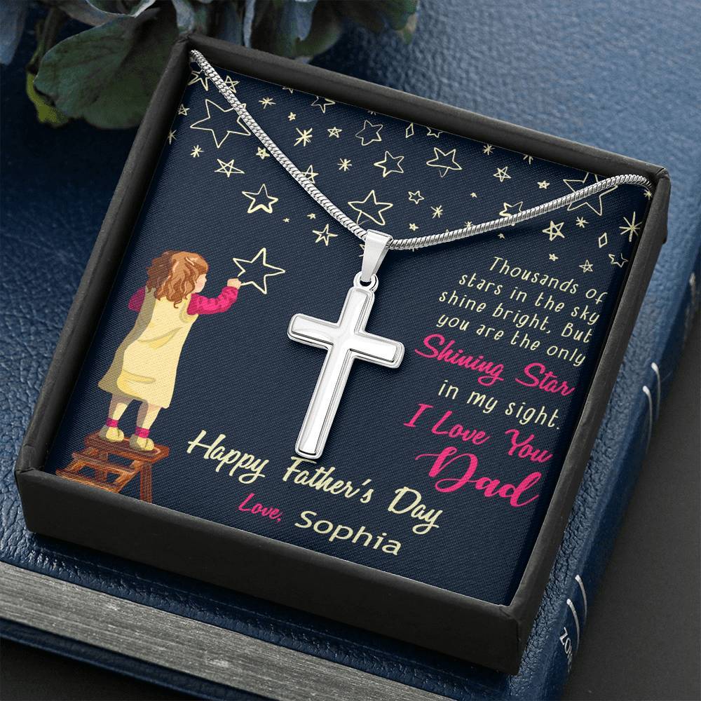 Artisan Crafted Cross Necklace With Message Card, I Love You Dad Father's Day Necklace, Gift For Daddy