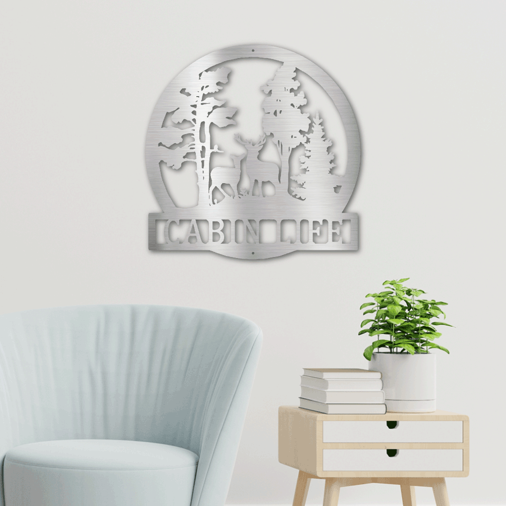 Jewelry Silver / 18 Deer In The Woods - Steel Sign