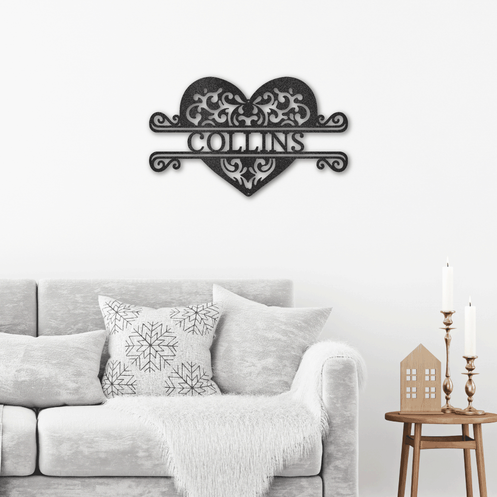 Jewelry Black / 24 Fancy Heart Monogram - Steel Sign