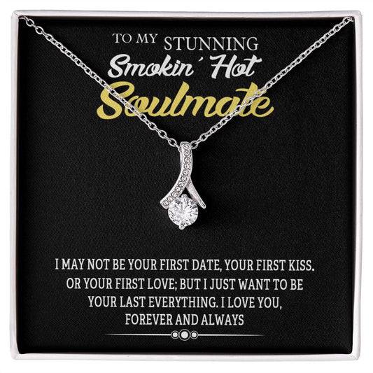 Jewelry 14K White Gold Finish / Standard Box Forever And Always Alluring Beauty Silver Necklace