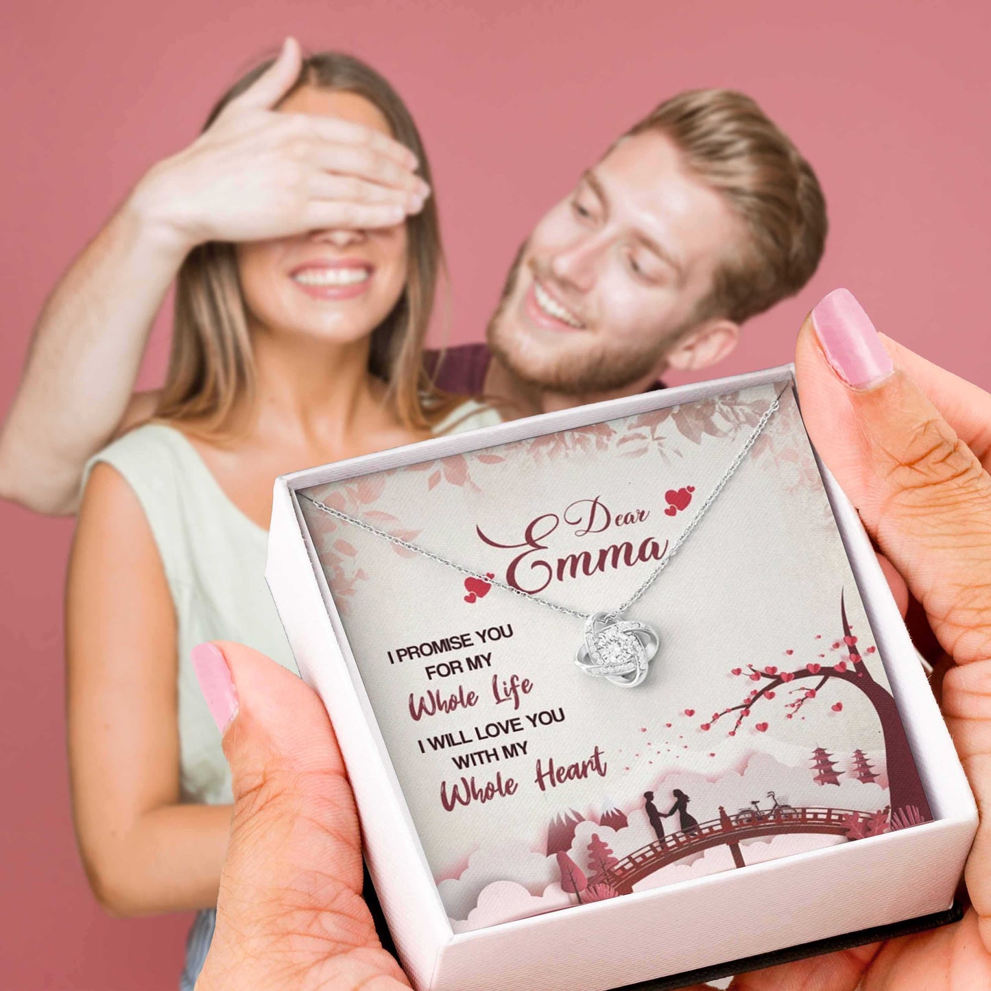 Jewelry 14K White Gold Finish I Will Love You With My Whole Heart- Knot Pendant