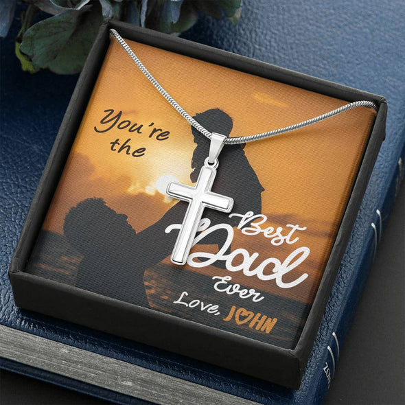 Jewelry To My Dad, You're The Best Dad Ever, Custom Cross Necklace, Gift Ideas For Him, Custom Necklace With Message Card, Happy Father's Day, Customized Gift For Dad
