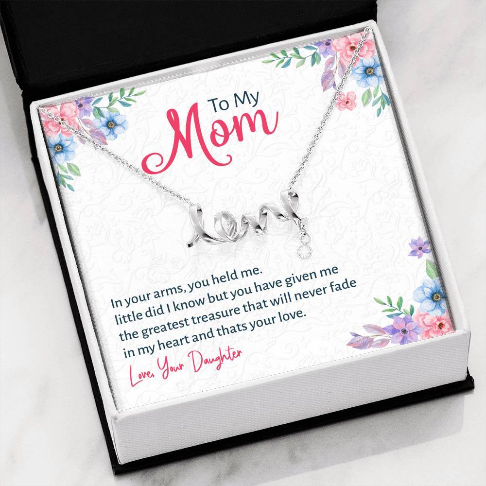 "To My Mom Your Love Will Never Fade" Message Card Necklace Gift