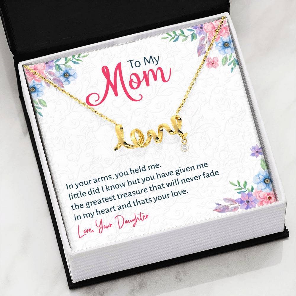 "To My Mom Your Love Will Never Fade" Message Card Necklace Gift