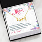"To My Mom Your Love Will Never Fade" Message Card Necklace Gift