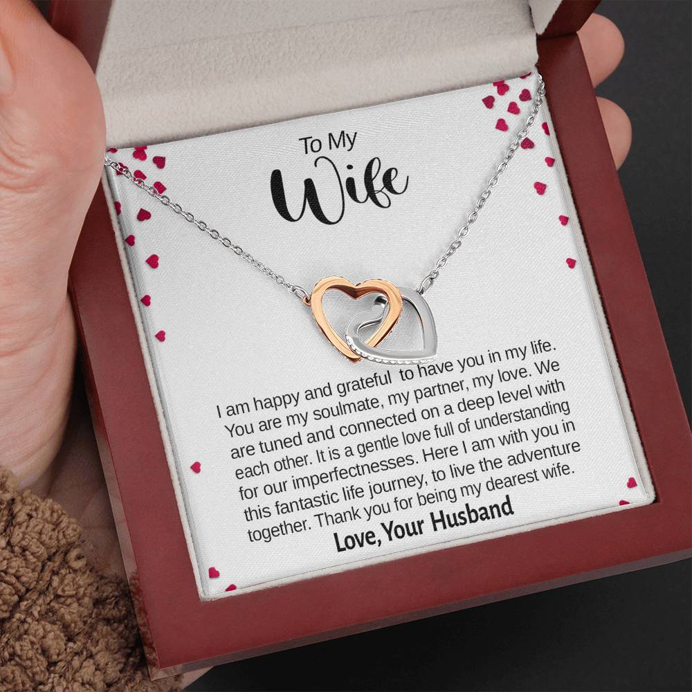 Jewelry To My Wife, Interlocking Hearts Necklace With Message Card