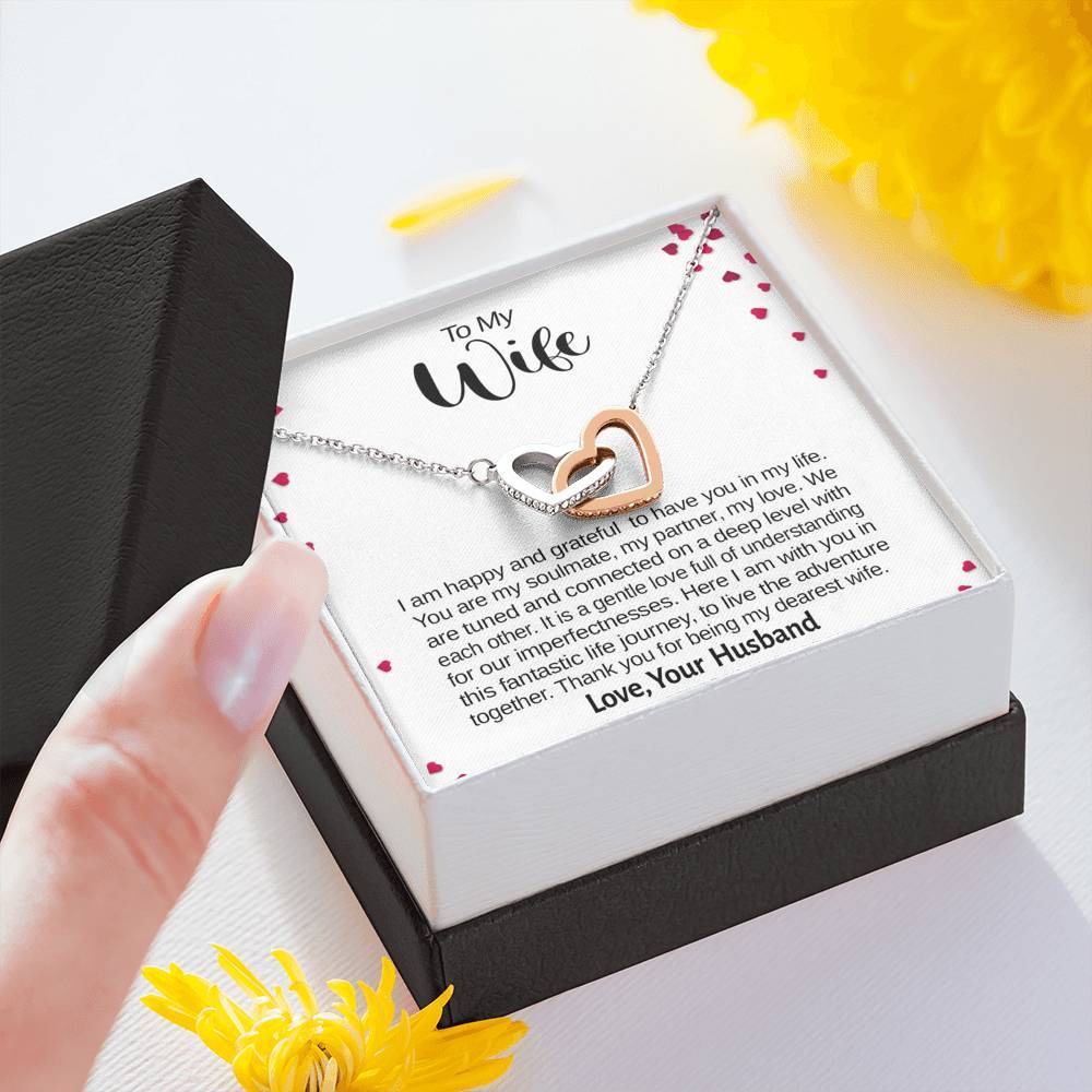 Jewelry To My Wife, Interlocking Hearts Necklace With Message Card