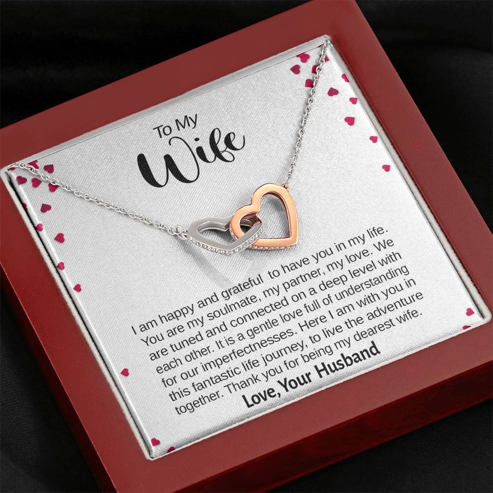 Jewelry Mahogany Style Luxury Box To My Wife, Interlocking Hearts Necklace With Message Card