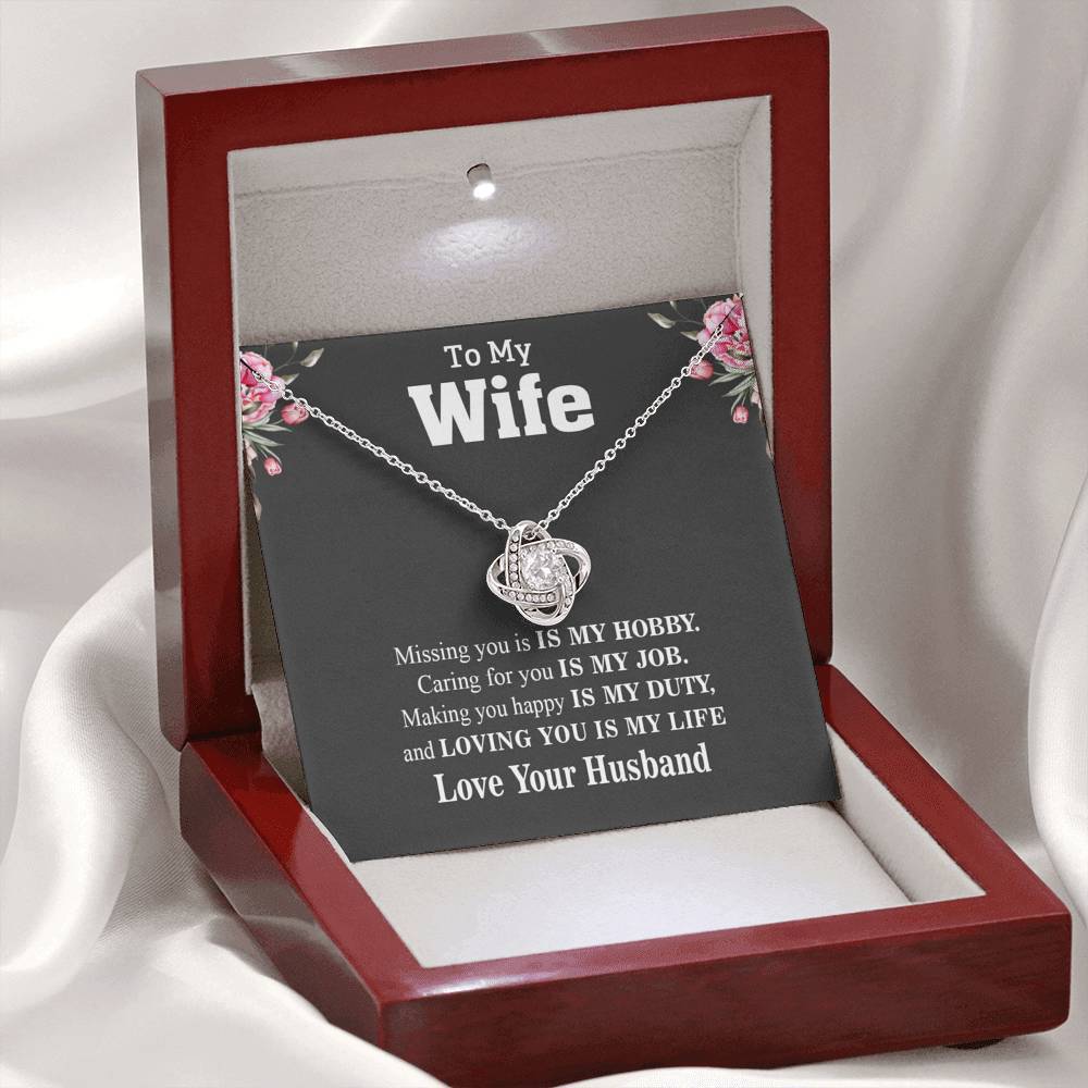 Jewelry To My Wife, Loving Is You My Life Knot Pendant With Message Card