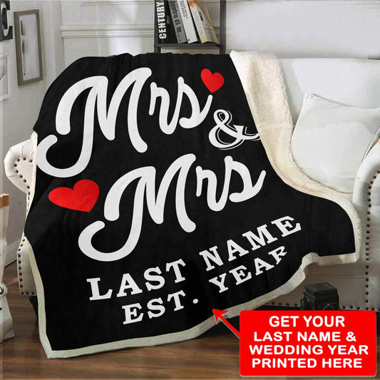 Black Custom LGBT Mrs & Mrs Blanket with Wedding Year | Couple Desires