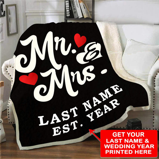 Mr And Mrs Custom Blanket With Name And Wedding Year