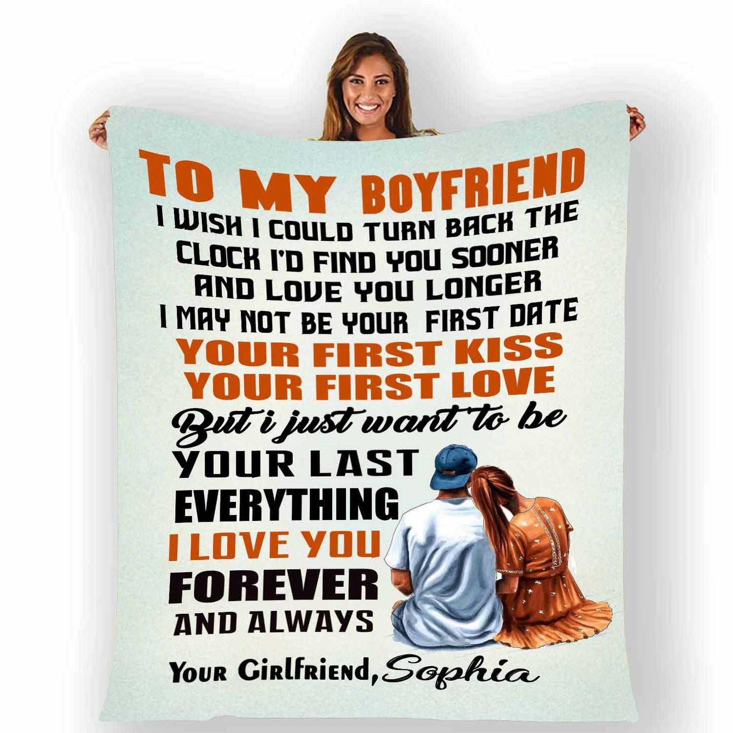 "To My Boyfriend Your First Love Your First Kiss"- Personalized Blanket
