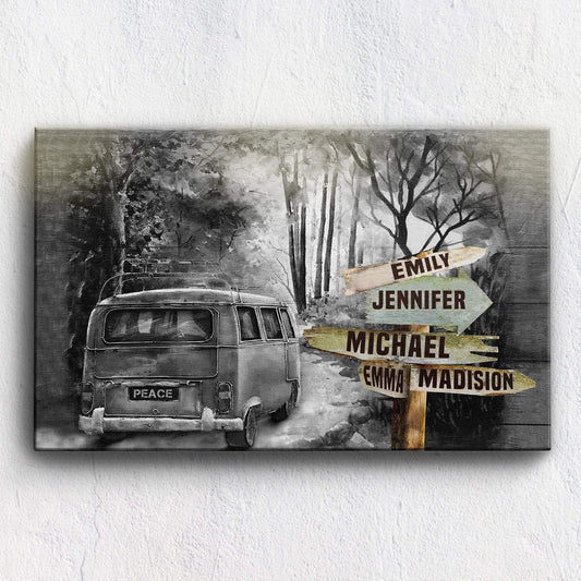 Street Sign Canvas Wanderlust Camping Black And White Custom Canvas With Multi Names