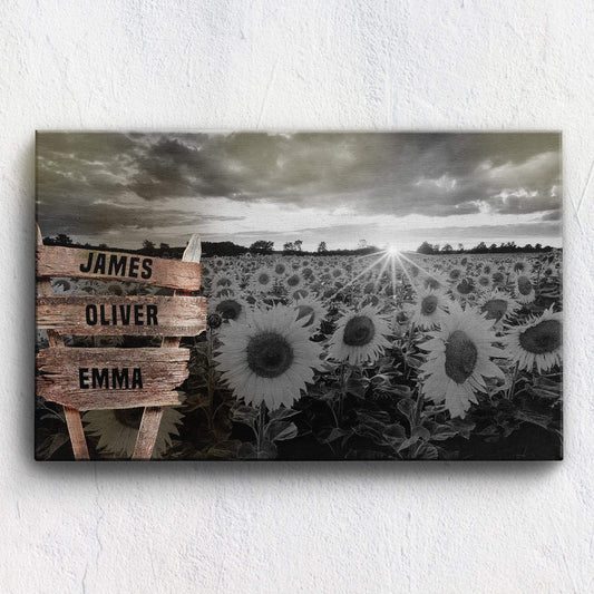 Sunflower Field Black And White Custom Canvas With Multi Names b