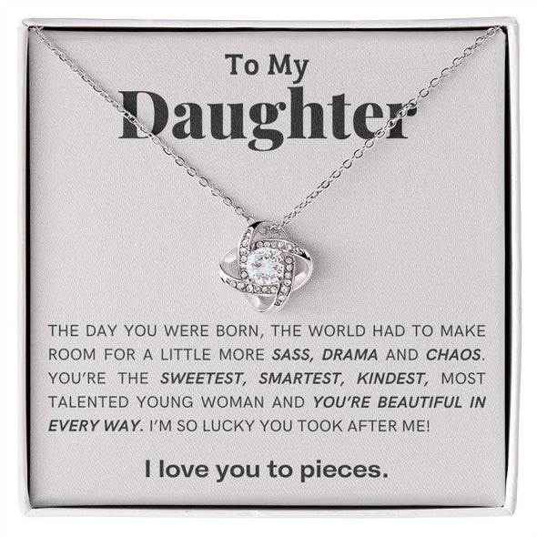 TO MY DAUGHTER I LOVE YOU TO PIECES LOVE KNOT NECKLACE BIRTHDAY GIFT FOR DAUGHTER NECKLACE FOR HER