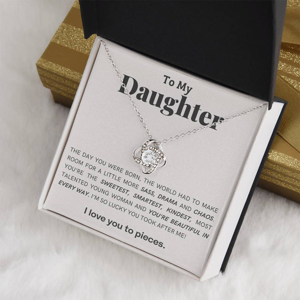 TO MY DAUGHTER I LOVE YOU TO PIECES LOVE KNOT NECKLACE BIRTHDAY GIFT FOR DAUGHTER NECKLACE FOR HER