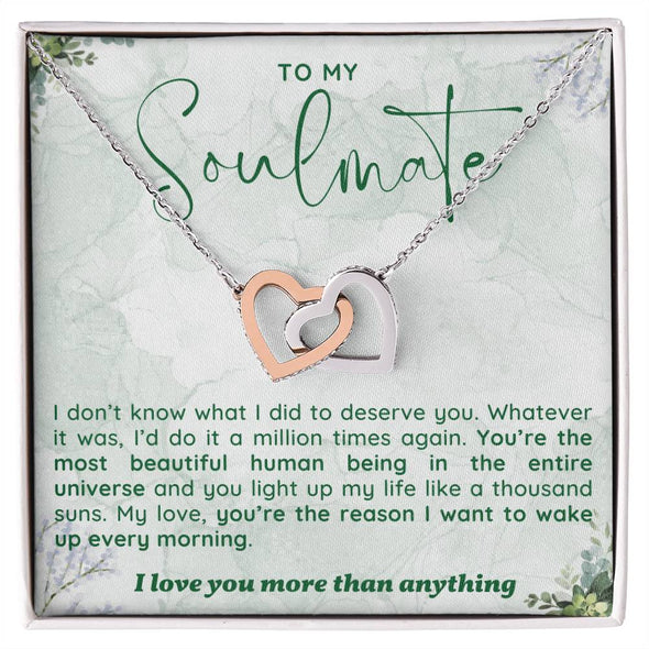 To My Soulmate I Love You More Than Anything Interlocking Heart Necklace Gift For Her Birthday Anniversary Gift For Wife