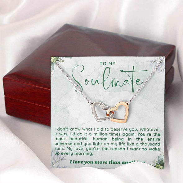 To My Soulmate I Love You More Than Anything Interlocking Heart Necklace Gift For Her Birthday Anniversary Gift For Wife