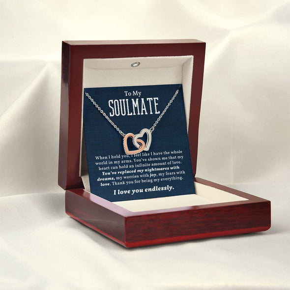 To My Soulmate Interlocking Heart Necklace Gift For Her Birthday Anniversary Gift For Wife