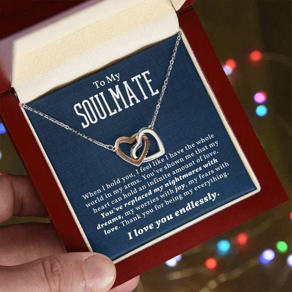 To My Soulmate Interlocking Heart Necklace Gift For Her Birthday Anniversary Gift For Wife