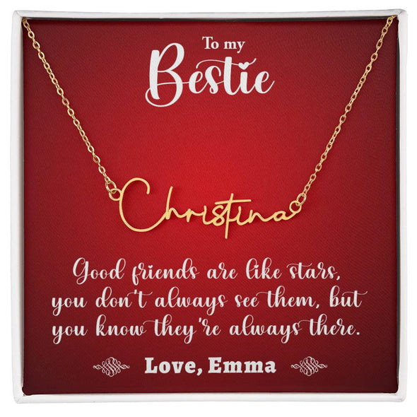 TO MY BESTIE, SIGNATURE NAME NECKLACE WITH MESSAGE CARD, UNIQUE GIFT FOR HER, BIRTHDAY GIFT FOR FRIEND