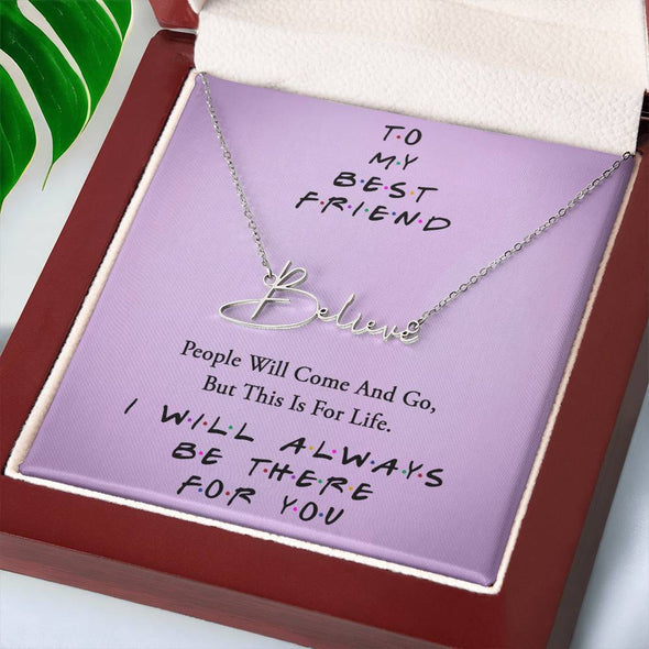 TO MY BEST FRIEND, SIGNATURE NAME NECKLACE WITH MESSAGE CARD, GIFT FOR FRIEND, UNIQUE GIFT FOR HER, BIRTHDAY GIFT
