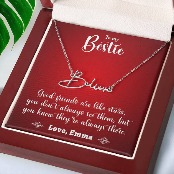 TO MY BESTIE, SIGNATURE NAME NECKLACE WITH MESSAGE CARD, UNIQUE GIFT FOR HER, BIRTHDAY GIFT FOR FRIEND