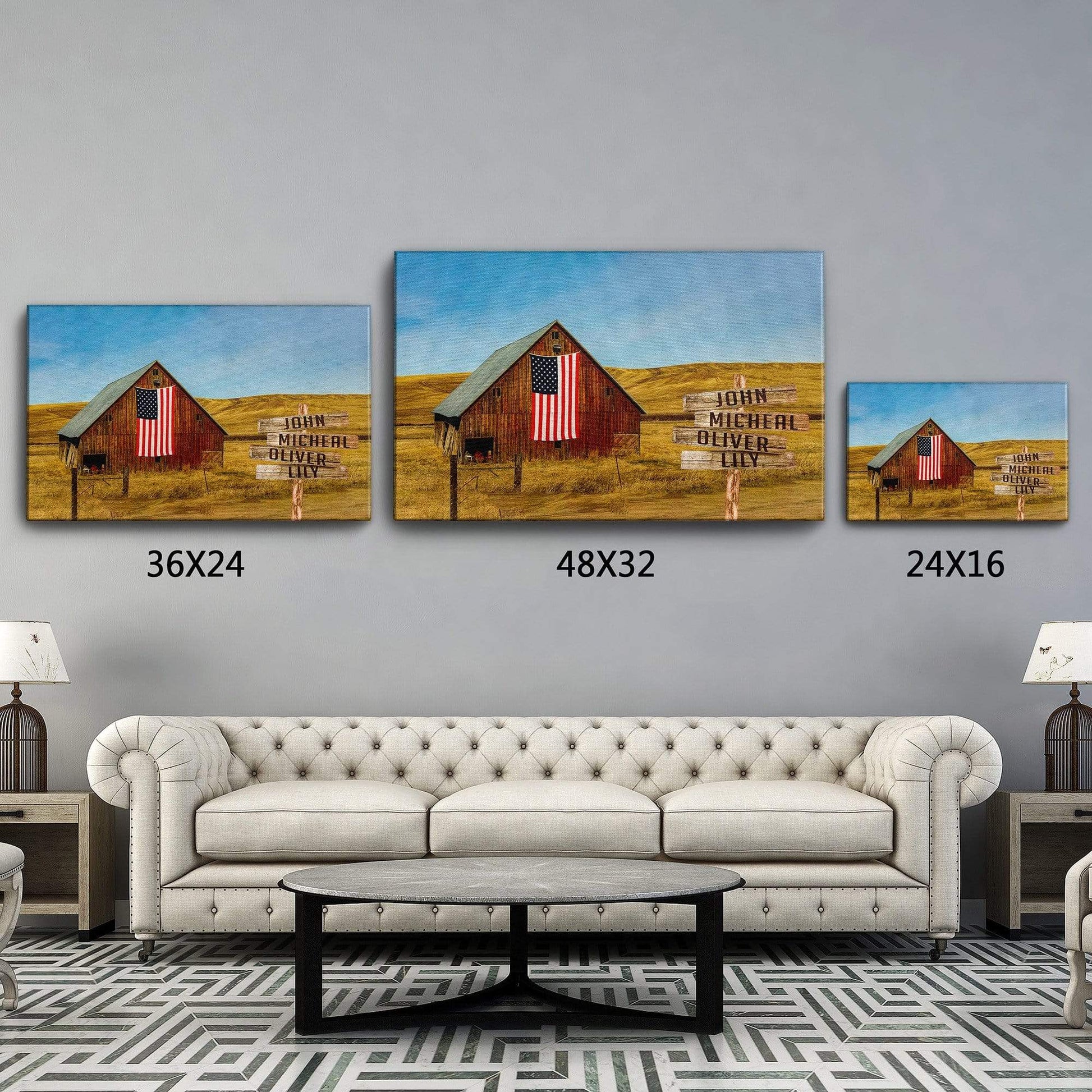 American Barn Personalized Color Canvas With Multi Names