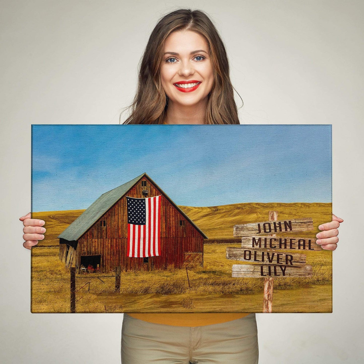 American Barn Personalized Color Canvas With Multi Names