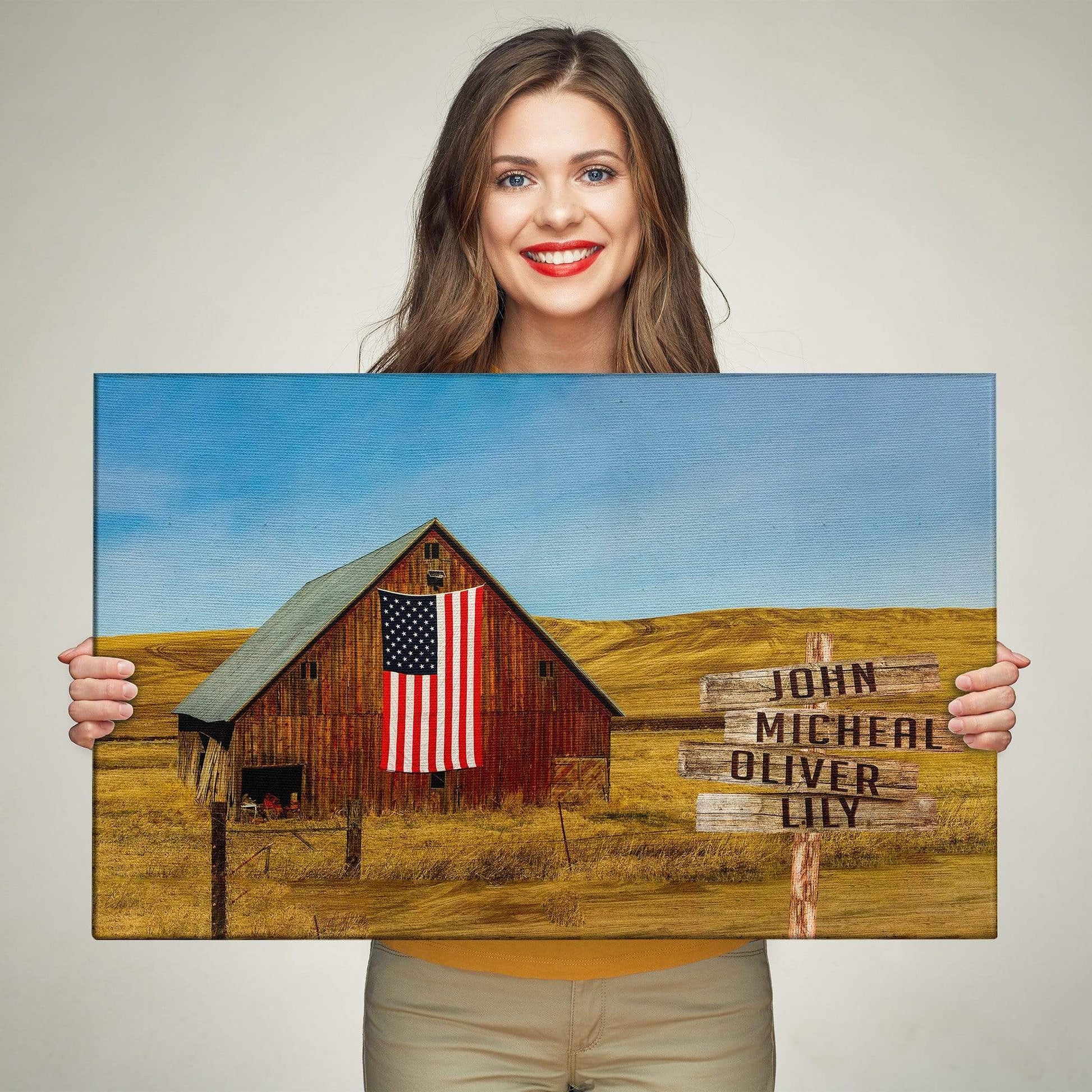 American Barn Personalized Color Canvas With Multi Names