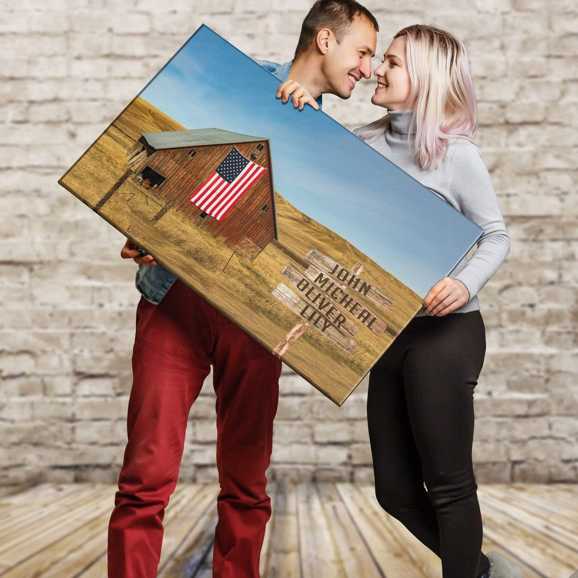 American Barn Personalized Color Canvas With Multi Names
