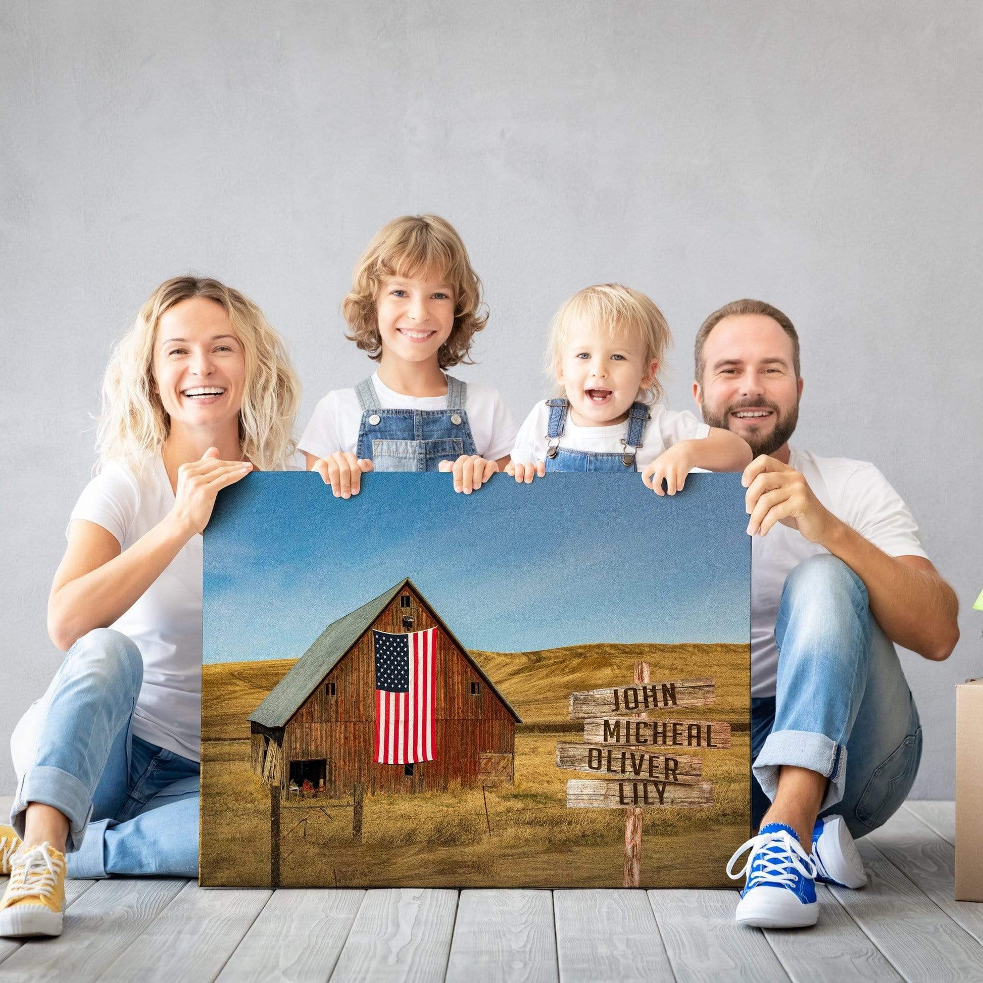 American Barn Personalized Color Canvas With Multi Names
