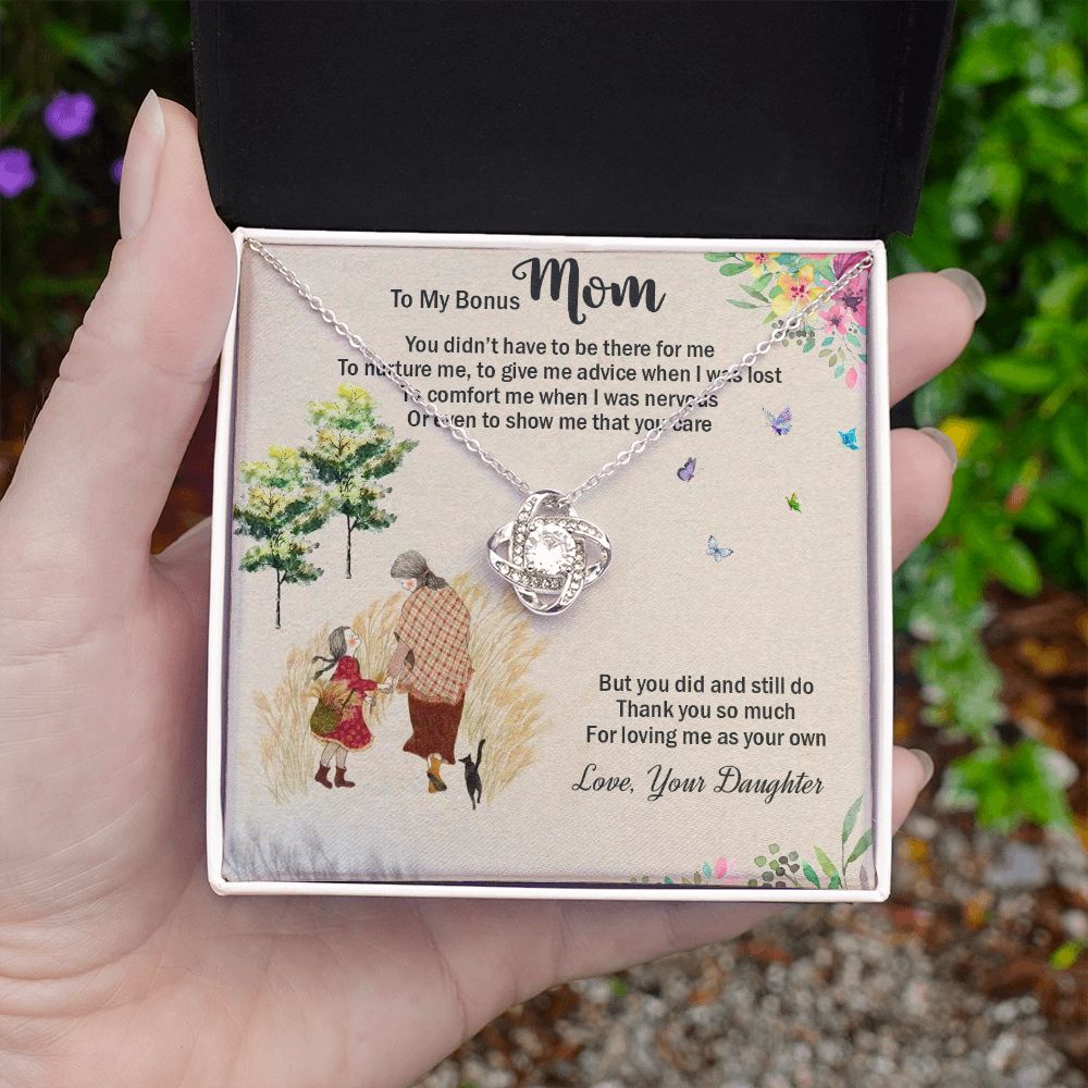 LOVE KNOT NECKLACE WITH MESSAGE CARD FOR MOM, UNIQUE GIFT FOR MOM ON HER BIRTHDAY, FROM DAUGHTER