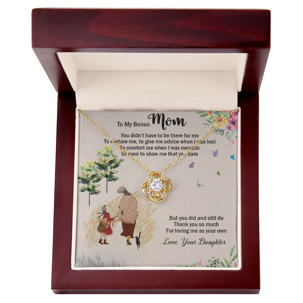 LOVE KNOT NECKLACE WITH MESSAGE CARD FOR MOM, UNIQUE GIFT FOR MOM ON HER BIRTHDAY, FROM DAUGHTER
