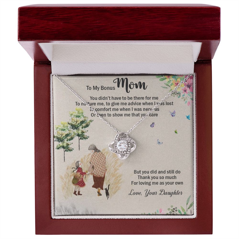 LOVE KNOT NECKLACE WITH MESSAGE CARD FOR MOM, UNIQUE GIFT FOR MOM ON HER BIRTHDAY, FROM DAUGHTER