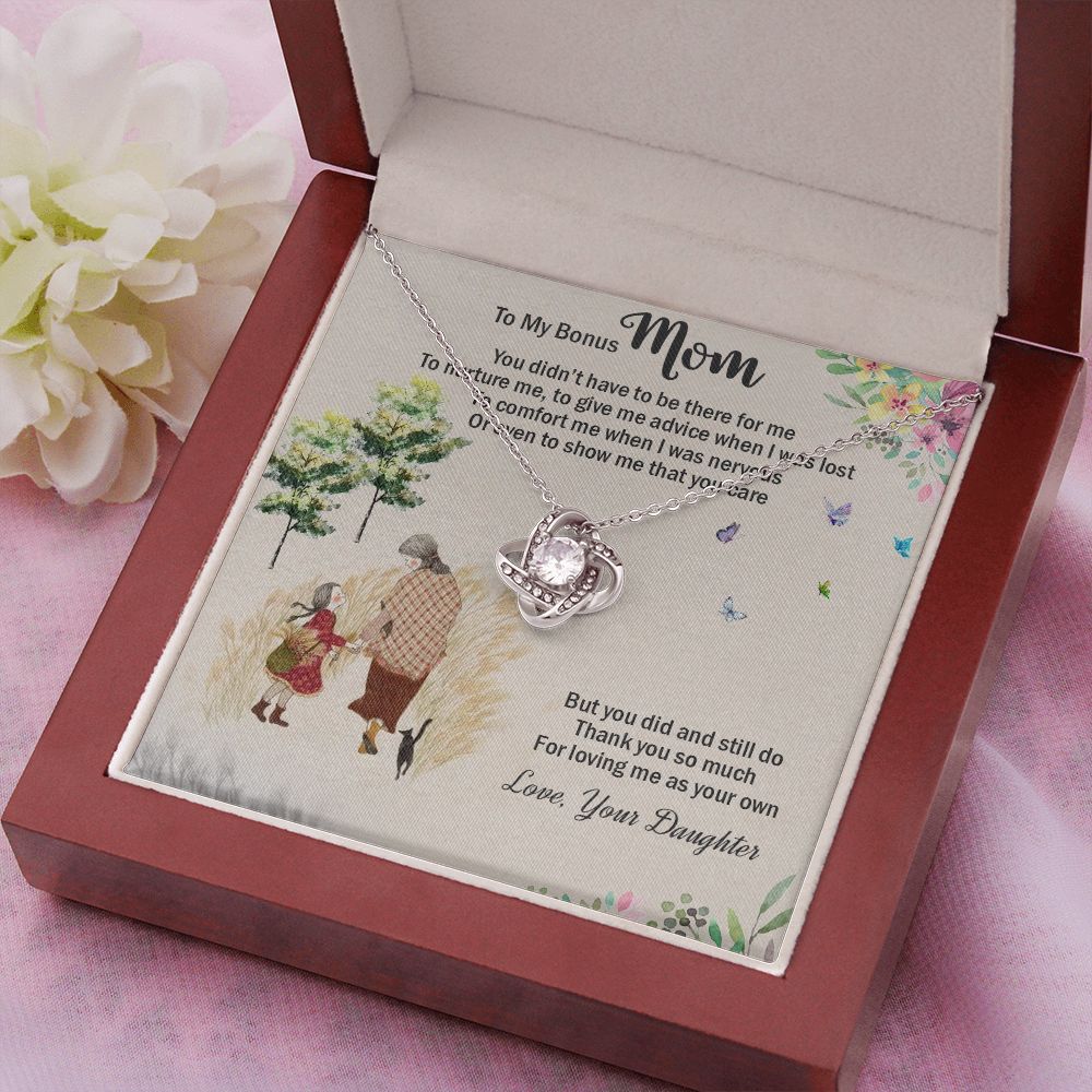 LOVE KNOT NECKLACE WITH MESSAGE CARD FOR MOM, UNIQUE GIFT FOR MOM ON HER BIRTHDAY, FROM DAUGHTER