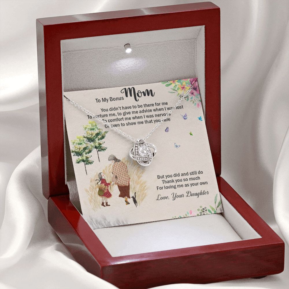 LOVE KNOT NECKLACE WITH MESSAGE CARD FOR MOM, UNIQUE GIFT FOR MOM ON HER BIRTHDAY, FROM DAUGHTER