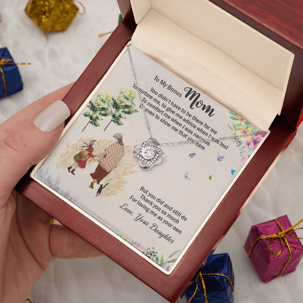 LOVE KNOT NECKLACE WITH MESSAGE CARD FOR MOM, UNIQUE GIFT FOR MOM ON HER BIRTHDAY, FROM DAUGHTER