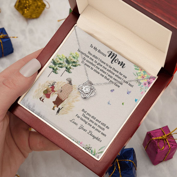 LOVE KNOT NECKLACE WITH MESSAGE CARD FOR MOM, UNIQUE GIFT FOR MOM ON HER BIRTHDAY, FROM DAUGHTER
