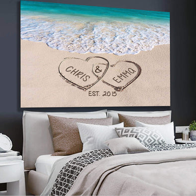 Canvas Print Love on Beach - Personalized Canvas Print Gift