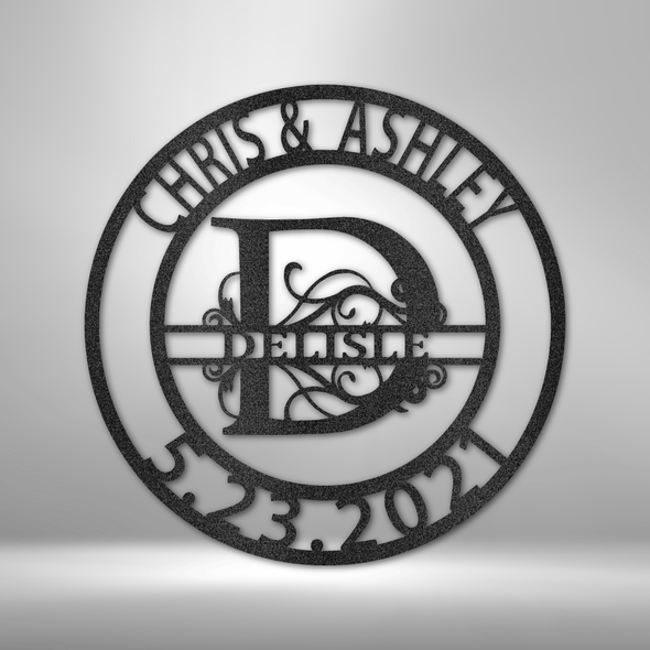 Custom Black / 12" Elaborate Split Letter Family Name - Steel Sign
