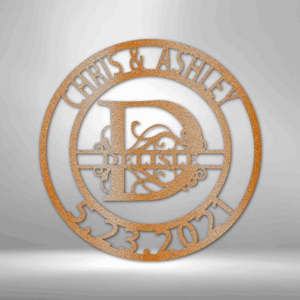 Custom Copper / 12" Elaborate Split Letter Family Name - Steel Sign