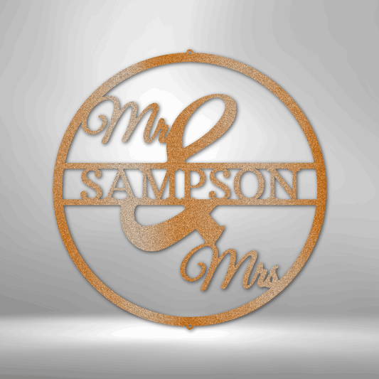 Custom Copper / 12" Mr and Mrs Circle Monogram - Steel Sign